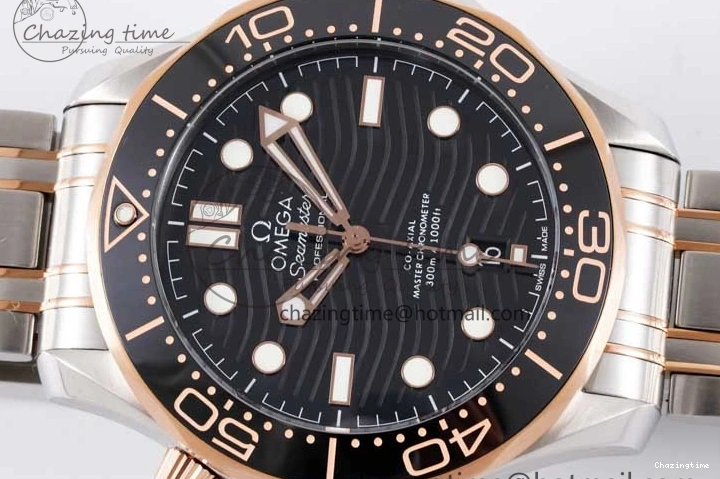 1218 UrbanChic Seamaster Diver 300M SS RG Black Ceramic Bezel JVSF 1:1 Best Edition Black Dial on SS RG Bracelet A 7786